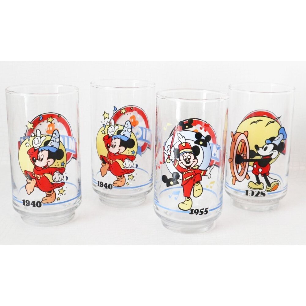 Vintage Walt Disney 1928-1988 Mickey Mouse Glass Collection Lot Of 4